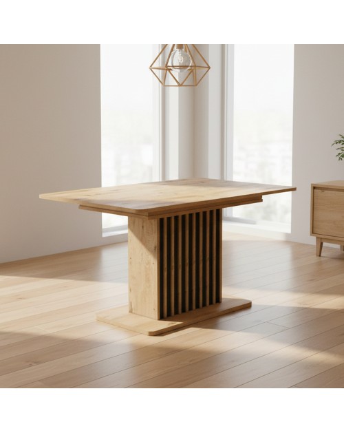 Tavolo allungabile Kadi rovere con allunga nera e struttura centrale con listelli 130x85x75H