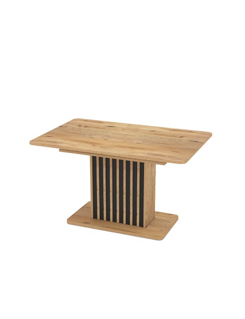 Tavolo allungabile Kadi rovere con allunga nera e struttura centrale con listelli 130x85x75H