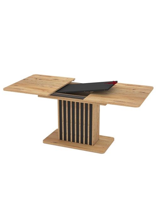 Tavolo allungabile Kadi rovere con allunga nera e struttura centrale con listelli 130x85x75H