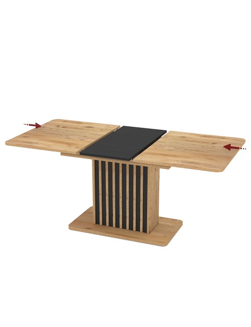 Tavolo allungabile Kadi rovere con allunga nera e struttura centrale con listelli 130x85x75H