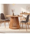 Tavolo rotondo Garle81A con base cannettata a listelli in legno naturale 100 cm
