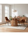 Tavolo rotondo Garle81A con base cannettata a listelli in legno naturale 100 cm