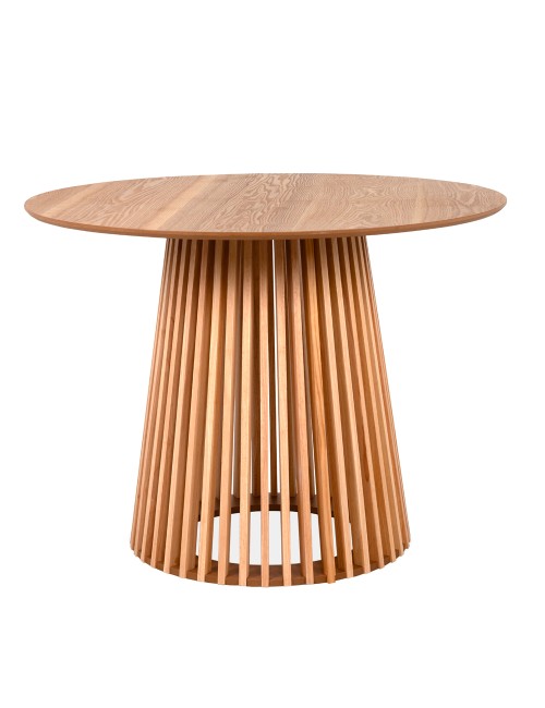 Tavolo rotondo Garle81A con base cannettata a listelli in legno naturale 100 cm
