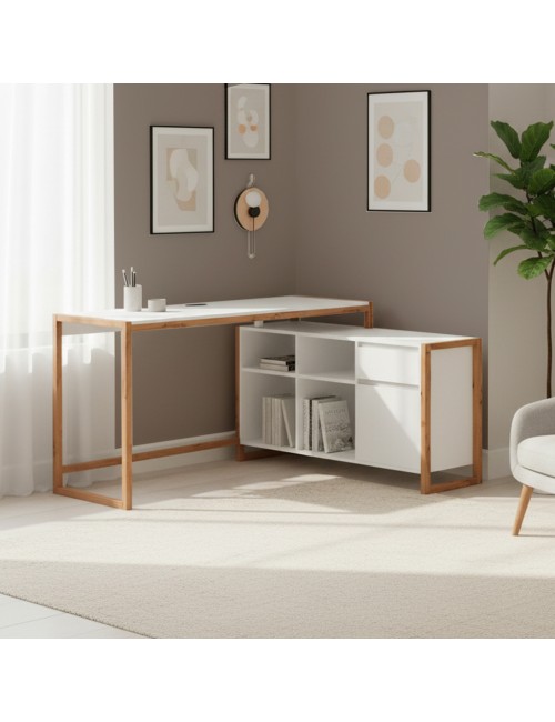 Scrivania angolare reversibile New Denver37A colore bianco e rovere