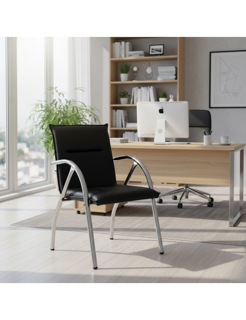 Sedia ufficio Karisma in ecopelle nera con base cromata