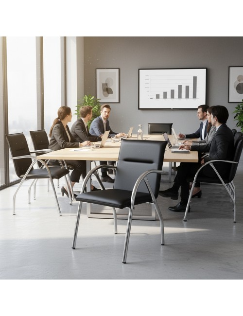 Sedia ufficio Karisma in ecopelle nera con base cromata