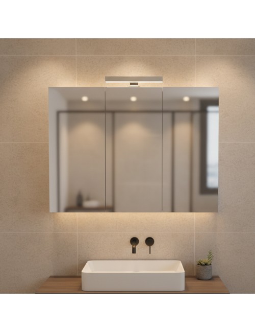 Specchiera bagno Favignana 90x68 cm con 3 ante a specchio contenitore e struttura bianca