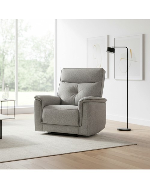 Poltrona relax Elysio con recliner elettrico in tessuto grigio