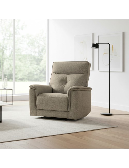 Poltrona relax Elysio con recliner elettrico in tessuto sabbia
