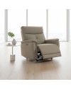 Poltrona relax Elysio con recliner elettrico in tessuto sabbia