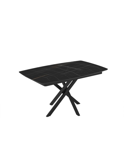 Tavolo allungabile Filis piano effetto marmo nero e oro e gambe in metallo nero 145x90x76H