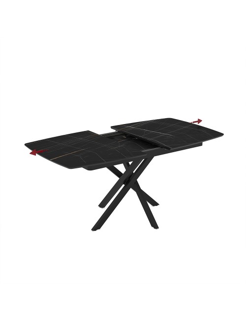 Tavolo allungabile Filis piano effetto marmo nero e oro e gambe in metallo nero 145x90x76H
