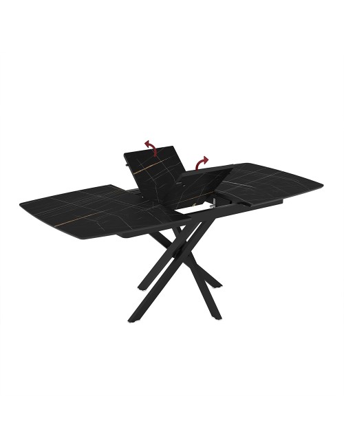 Tavolo allungabile Filis piano effetto marmo nero e oro e gambe in metallo nero 145x90x76H