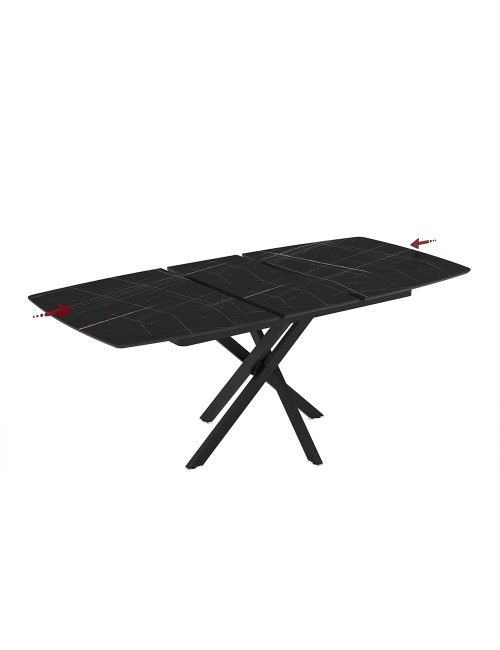 Tavolo allungabile Filis piano effetto marmo nero e oro e gambe in metallo nero 145x90x76H