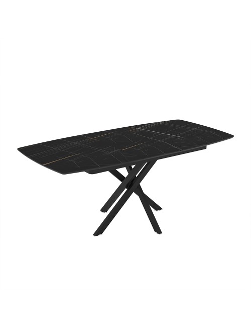 Tavolo allungabile Filis piano effetto marmo nero e oro e gambe in metallo nero 145x90x76H