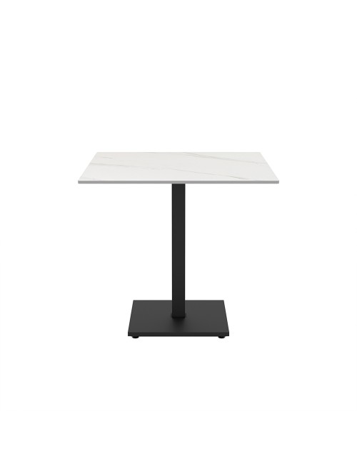 Tavolo quadrato Elora 80x80 con piano in ceramica effetto marmo bianco calacatta e struttura nera set 2 pz