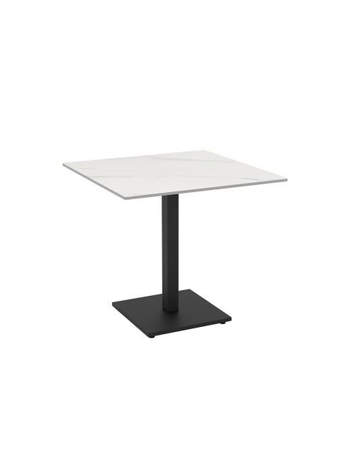Tavolo quadrato Elora 80x80 con piano in ceramica effetto marmo bianco calacatta e struttura nera set 2 pz