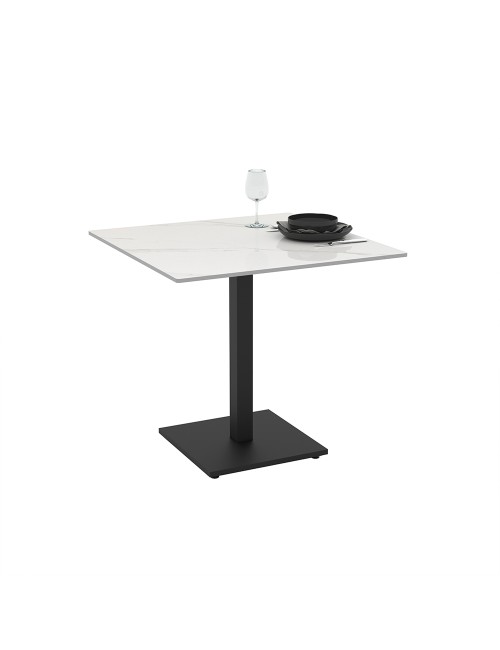 Tavolo quadrato Elora 80x80 con piano in ceramica effetto marmo bianco calacatta e struttura nera set 2 pz