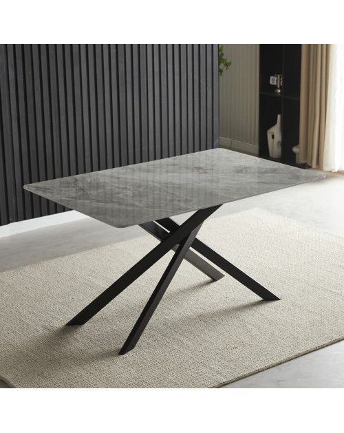 Tavolo rettangolare Pacific piano in ceramica effetto marmo grigio lucido