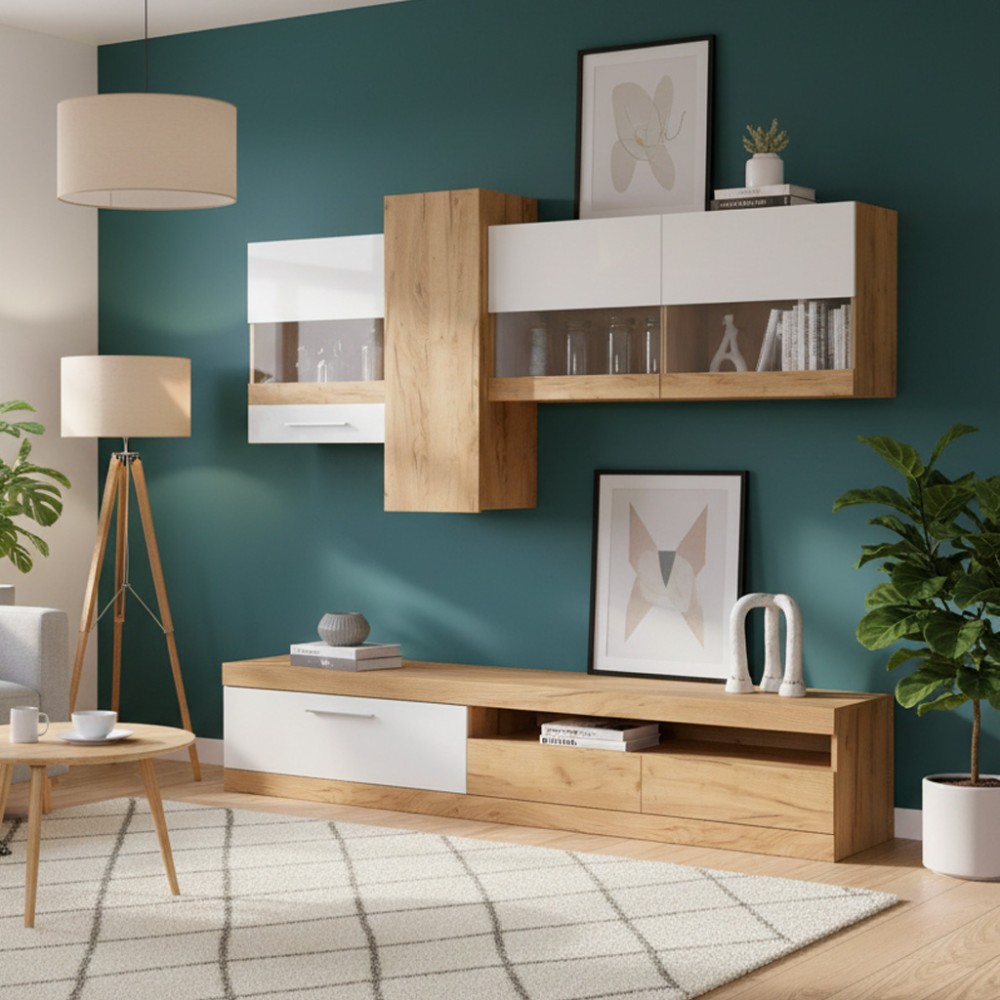 Parete attrezzata rovere e bianco Tokio 235x44,1x195h