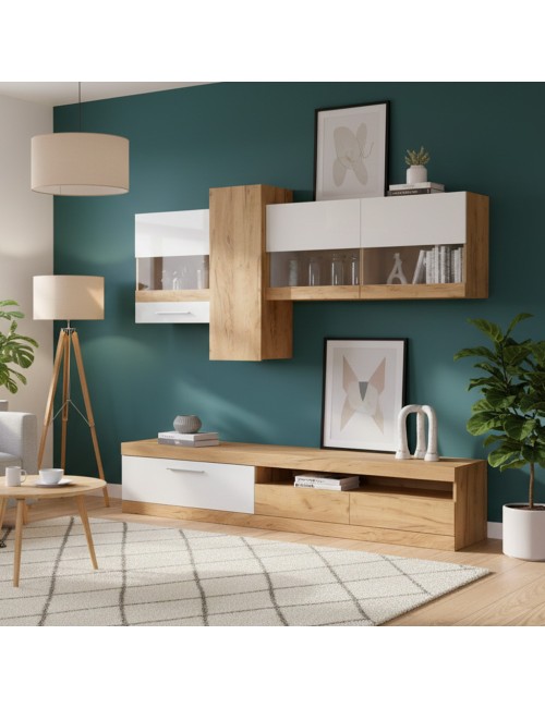 Parete attrezzata rovere e bianco Tokio 235x44,1x195h