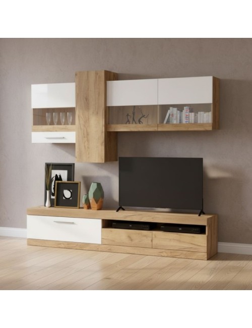 Parete attrezzata rovere e bianco Tokio 235x44,1x195h