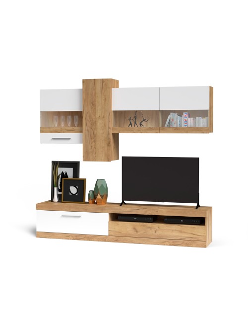 Parete attrezzata rovere e bianco Tokio 235x44,1x195h