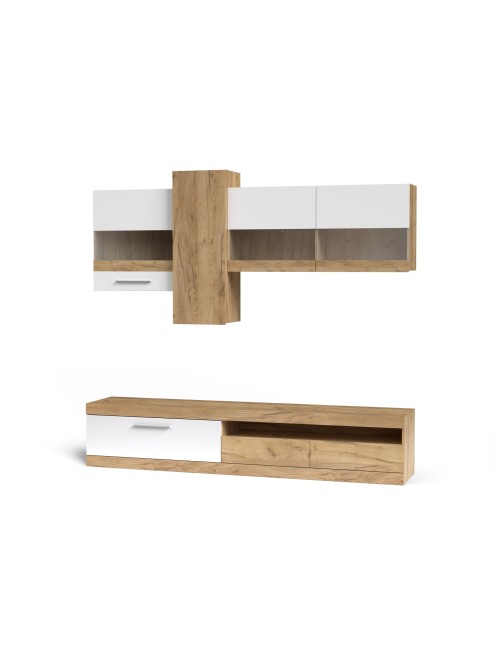 Parete attrezzata rovere e bianco Tokio 235x44,1x195h