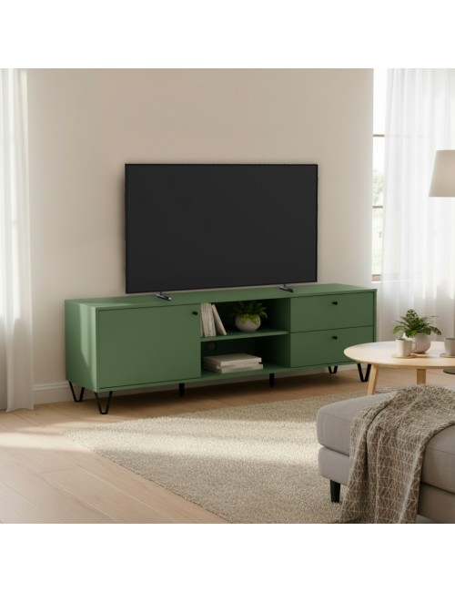 Mobile porta Tv Aldo1 con anta cassetti e vano a giorno colore verde