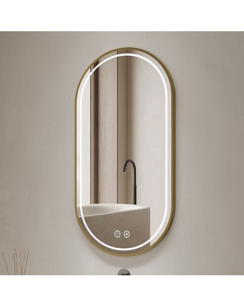 Specchio smart ovale anti-appannamento YJ-2004ORO 90x60 con cornice oro in acciaio inox satinato