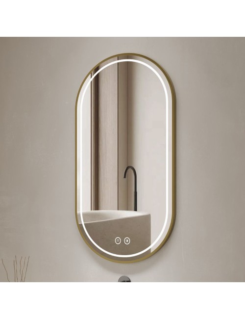 Specchio smart ovale anti-appannamento YJ-2004ORO 90x60 con cornice oro in acciaio inox satinato