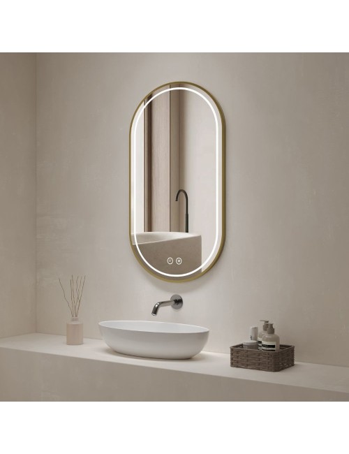 Specchio smart ovale anti-appannamento YJ-2004ORO 90x60 con cornice oro in acciaio inox satinato