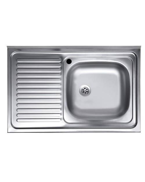 Lavello appoggio acciaio inox 80x50 cm una vasca e gocciolatoio sinistro SA216