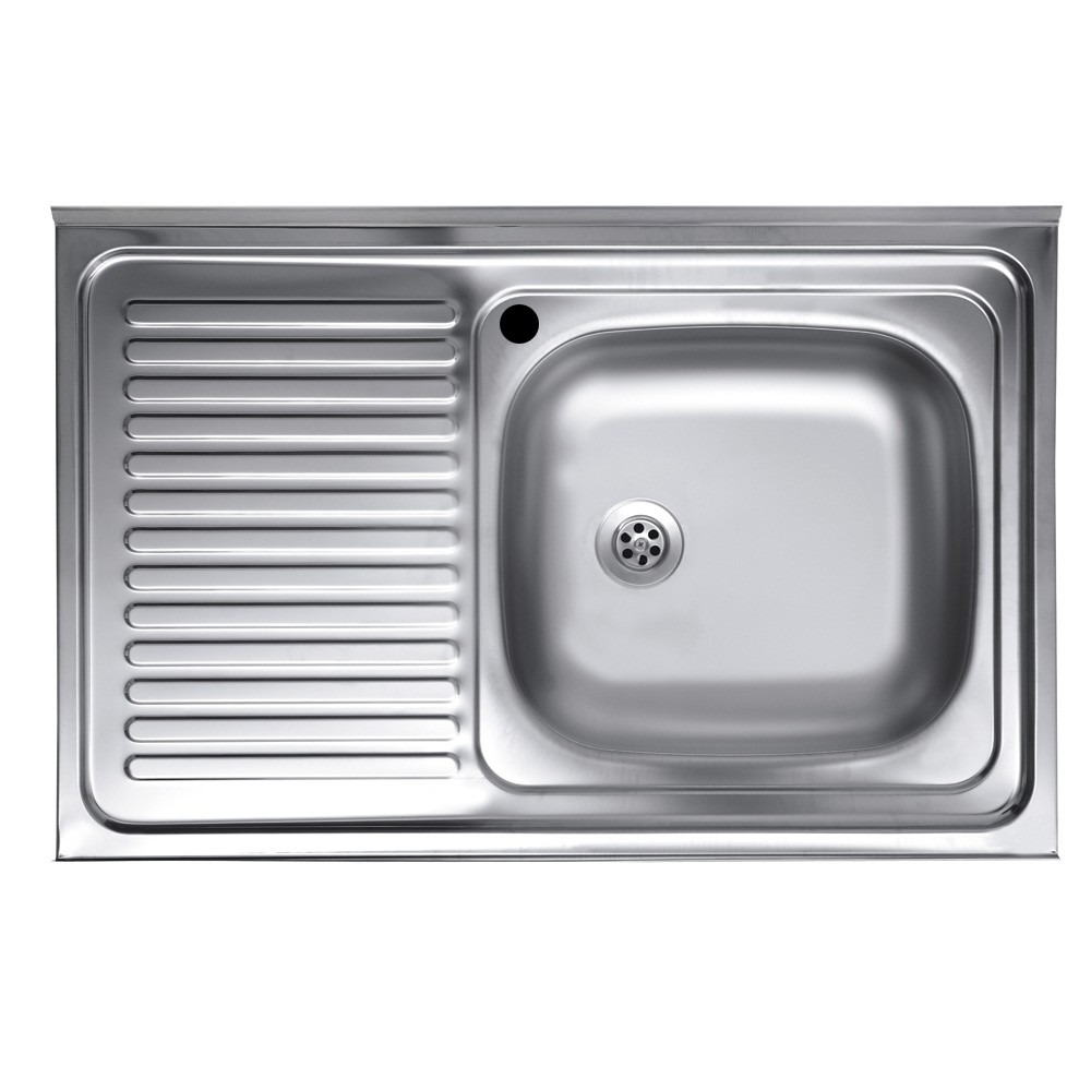 Lavello appoggio acciaio inox 80x50 cm una vasca e gocciolatoio sinistro SA216
