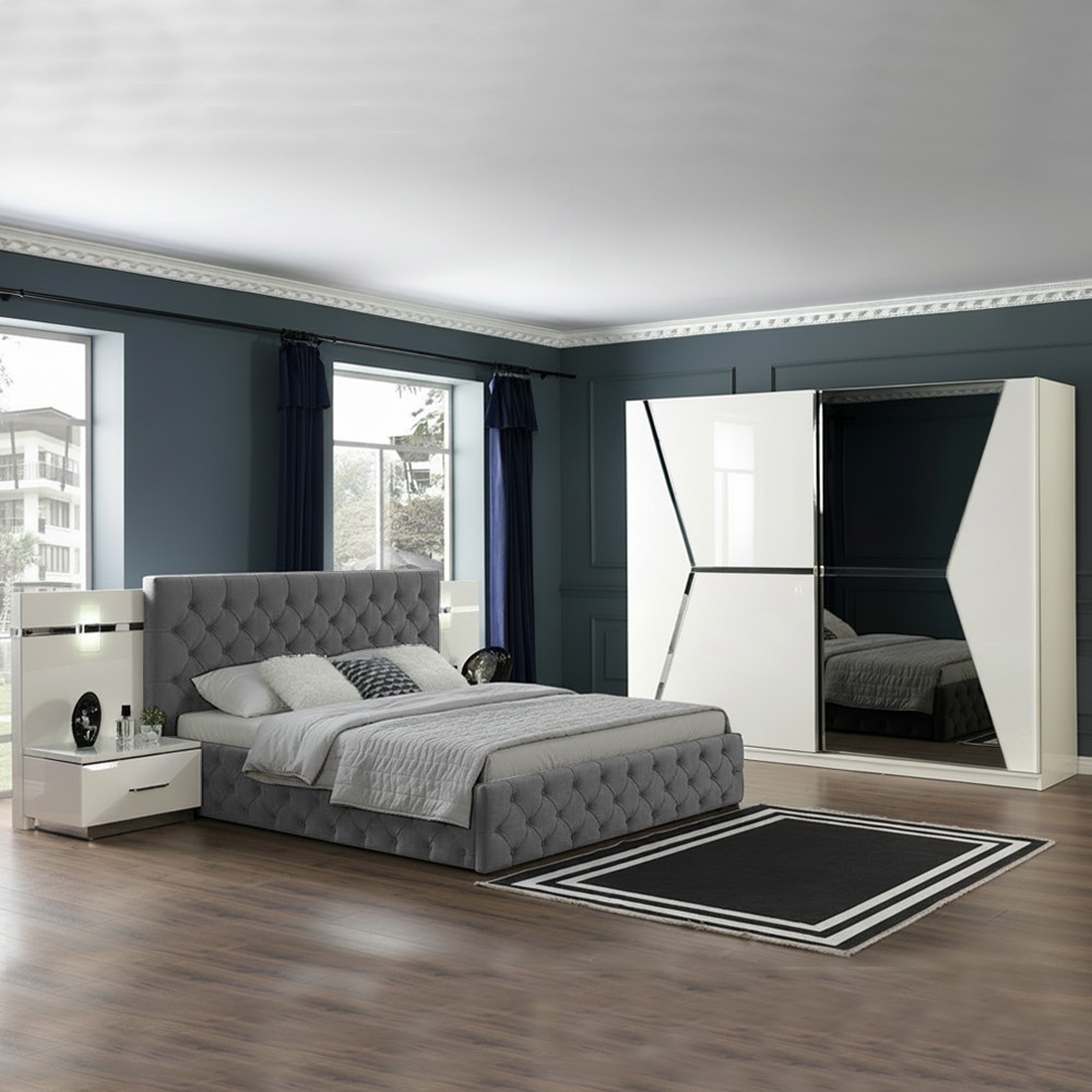 Camera da letto Rams armadio 2 ante scorrevoli colore bianco lucido