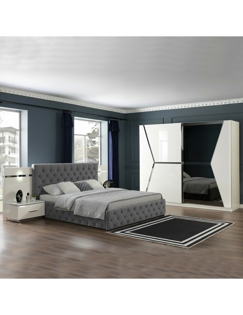 Camera da Letto Rams Armadio 2 Ante Scorrevoli Colore Bianco Lucido