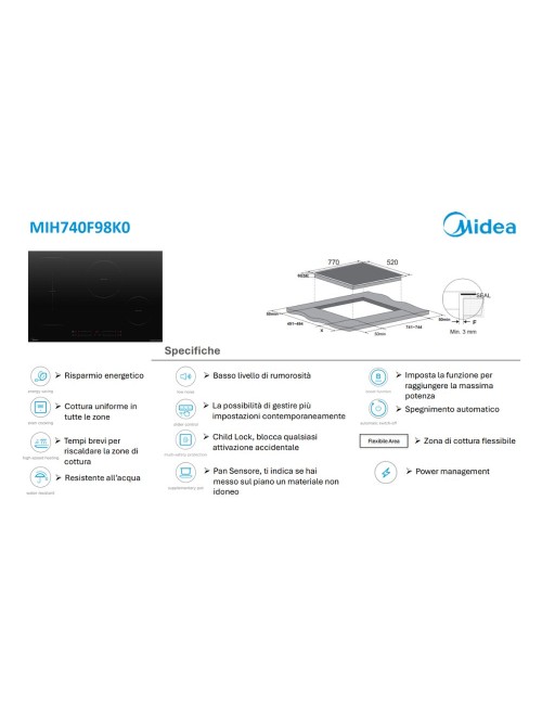 Piano cottura induzione Midea MIH740F98K0 77 colore nero