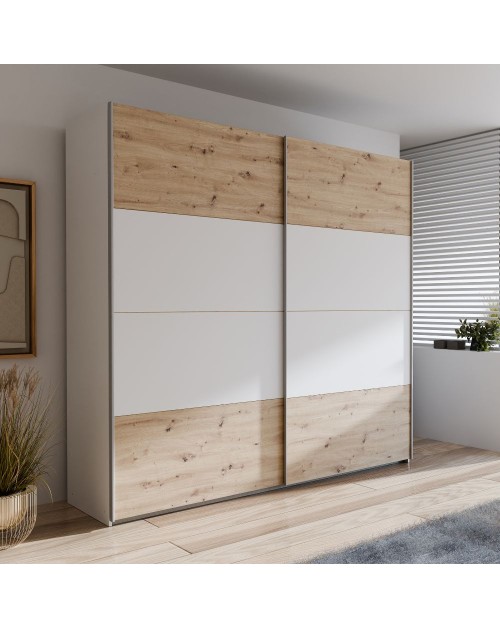 Armadio Elio 2 ante scorrevoli rovere e bianco 220x61x210.5H