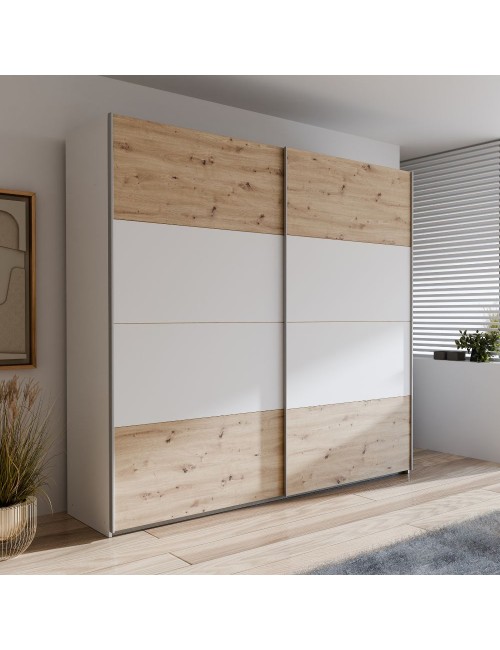 Armadio Elio 2 ante scorrevoli rovere e bianco 220x61x210.5H