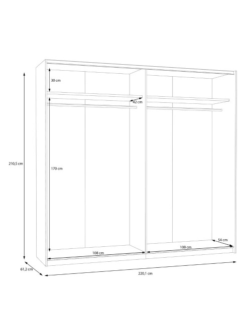 Armadio Elio 2 ante scorrevoli rovere e bianco 220x61x210.5H