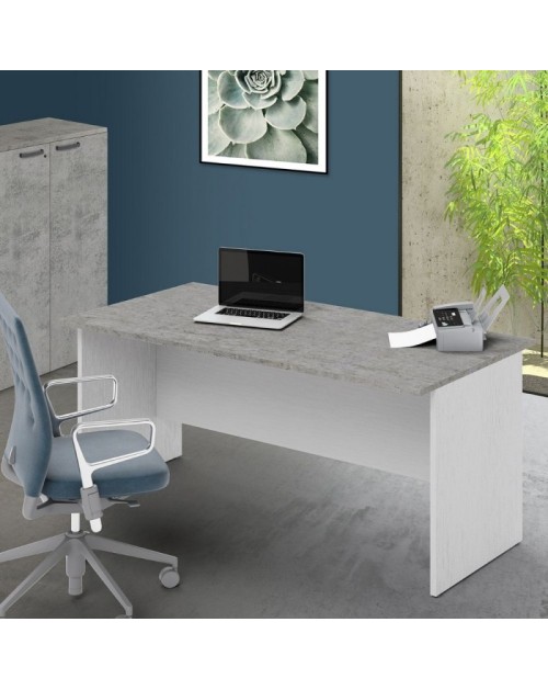 Scrivania per ufficio 180x80x74H cemento e bianco frassinato Ibisco – Made in Italy