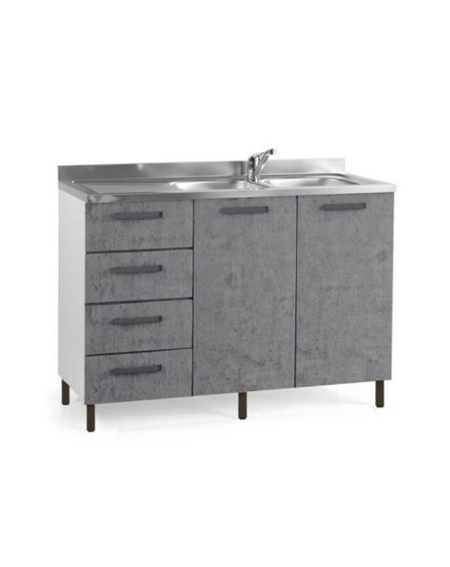 Sottolavello con cassetti 120 cm sinistro con lavello colore cemento