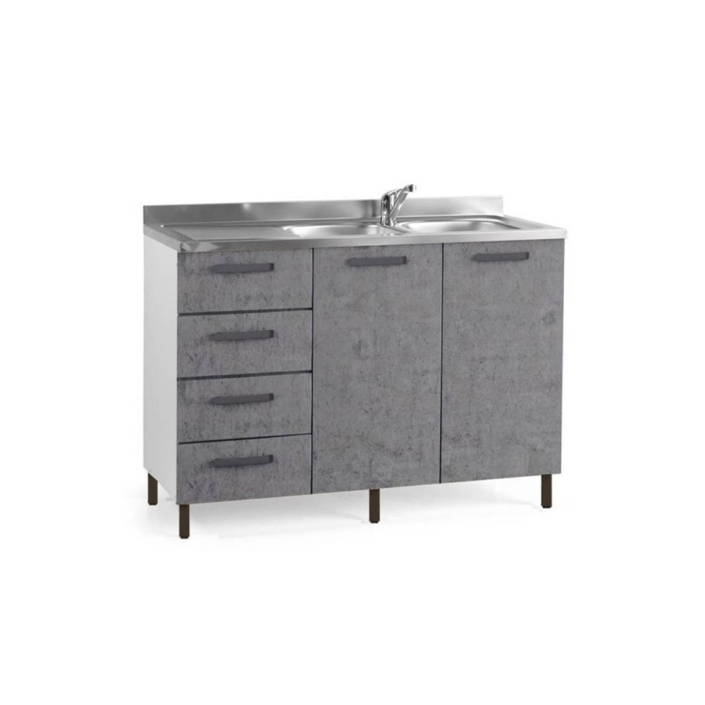 Sottolavello con cassetti 120 cm sinistro con lavello colore cemento