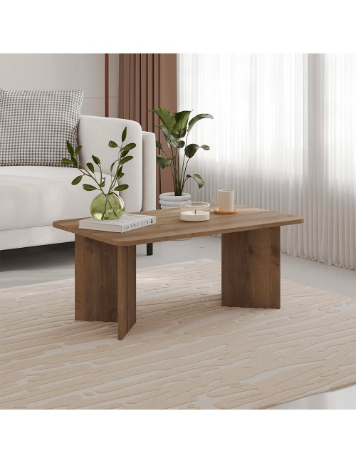 Tavolino da salotto Sam 100x60 cm colore noce con bordi arrotondati