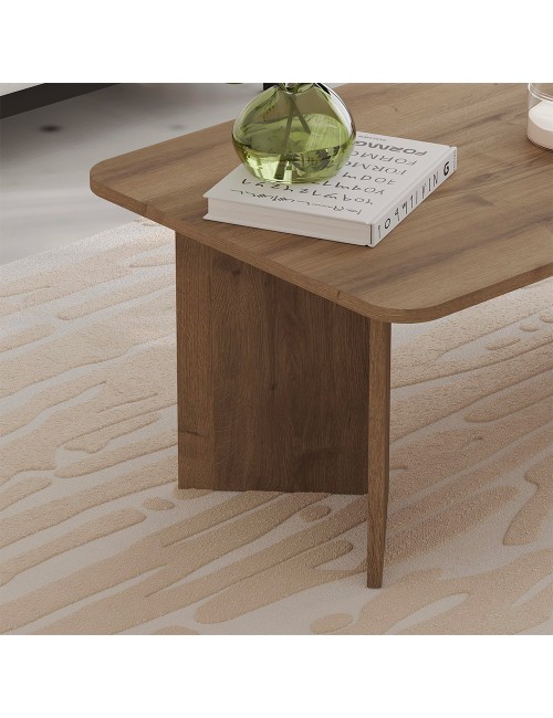 Tavolino da salotto Sam 100x60 cm colore noce con bordi arrotondati