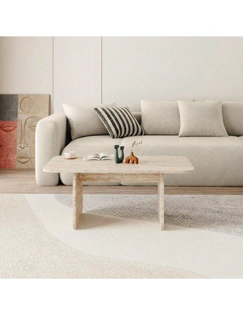 Tavolino da salotto Pietra 100x60 cm colore travertino con gambe a pannello e bordi arrotondati