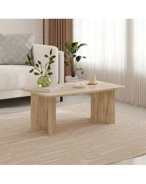 Tavolino da salotto Sam 100x60 cm colore travertino con bordi arrotondati