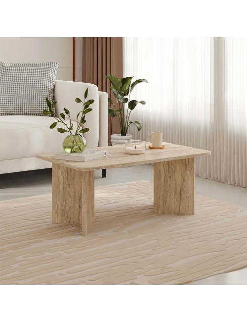 Tavolino da salotto Sam 100x60 cm colore travertino con bordi arrotondati