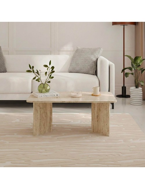 Tavolino da salotto Sam 100x60 cm colore travertino con bordi arrotondati