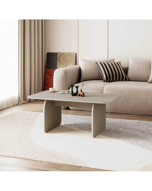 Tavolino da salotto Pietra 100x60 cm colore cashmere con gambe a pannello e bordi arrotondati